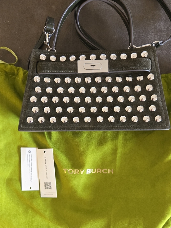Tory Burch Handbags - Tory Burch Olive Green  Sued Satchel with Silver Accents